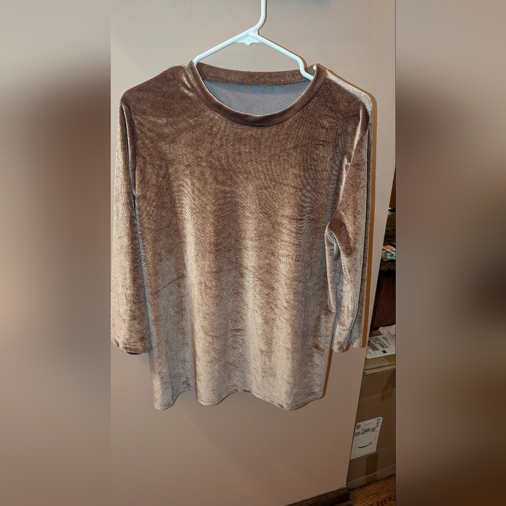 Brand New Elegant faux Velvet Top In Coppery Brown Color Size Small
